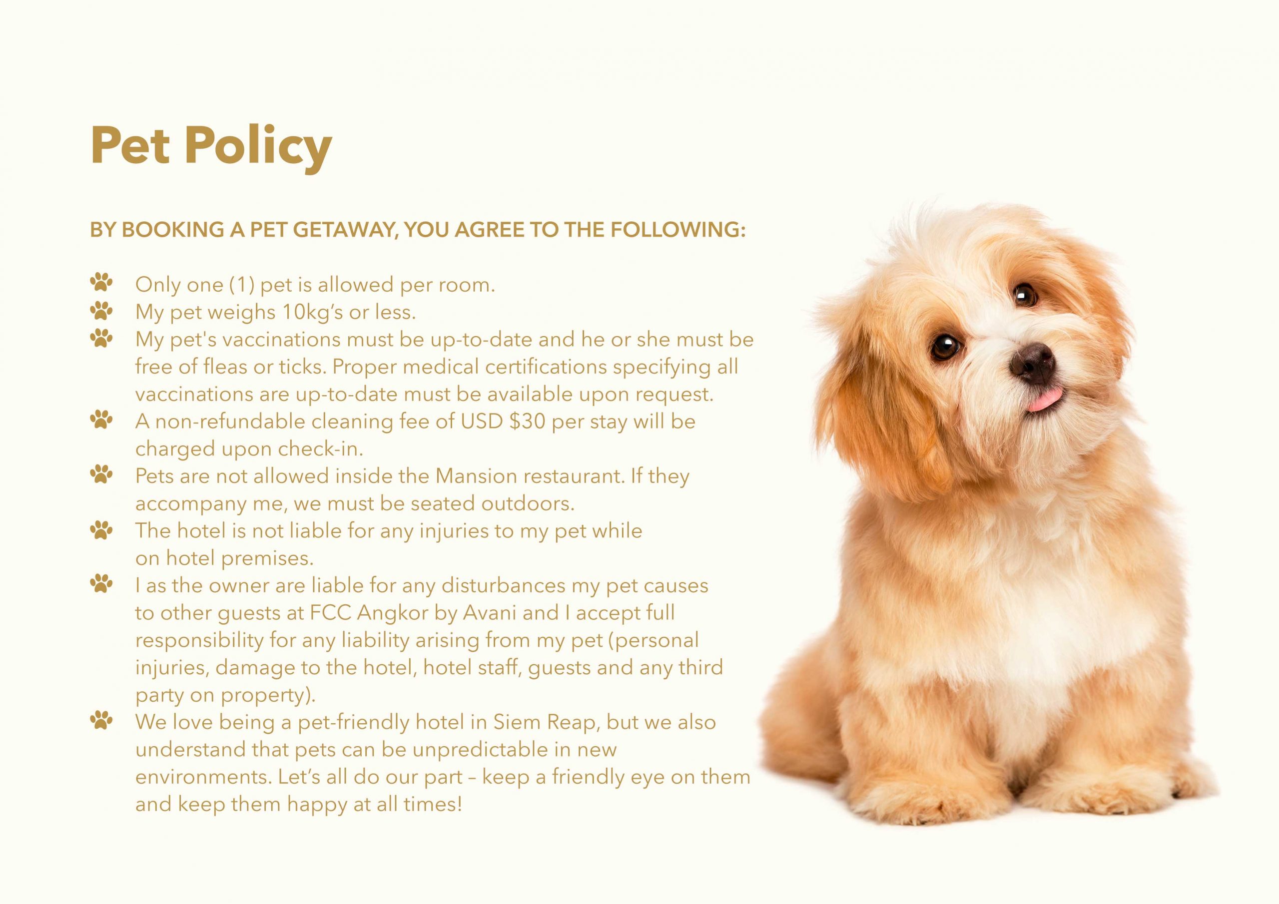 Pet Policy at FCC Angkor - Pet Friendly Hotel in Siem Reap